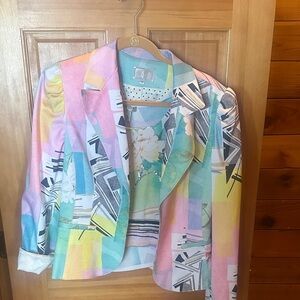 Alberto Makali 2 Piece Pastel Abstract Print Blazer - Pink, Mint, Yellow, Blue